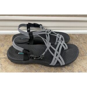 Skechers ~ Outdoor Lifestyle Black White Islander Strapy Sandals Sz 10 EUC